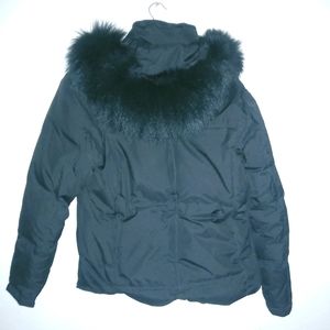 ZeroXposur M Down n Feathers Fur Trimmed Hoodie Winter Zip Snap Jacket Black